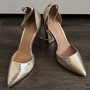 ASOS gold snakeskin block heel